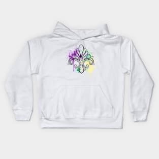 Lily with Watercolor ( Mardi Gras Fleur de Lis ) Kids Hoodie